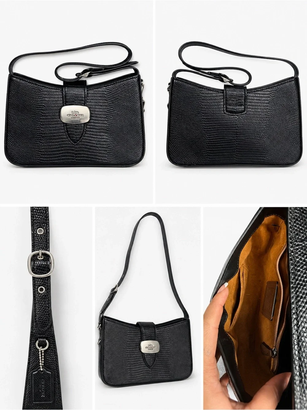 Coach Black Textured Shoulder Bag with Silver Hardware